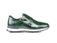 Adone - Running doppia fibbia pelle abrasivata verde