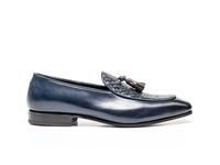 Claudio - Mocassino con Nappina Calf Crust Blu Scuro Marrone