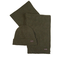 BARBOUR CARLTON FLECK OLIVGRÜN MÜTZE+SCHAL SET
