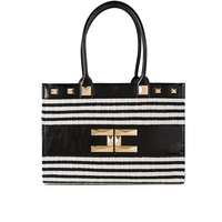 BORSA SHOPPING A RIGHE NERO BURRO ELISABETTA FRANCHI