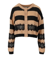 CARDIGAN CROP A RIGHE CAMMELLO NERO TWINSET