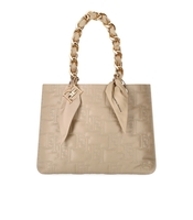 ELISABETTA FRANCHI BEIGE SHOPPING BAG WITH CHAIN FOULARD SCARF
