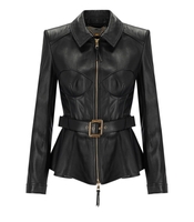 ELISABETTA FRANCHI BLACK LEATHER BELTED JACKET