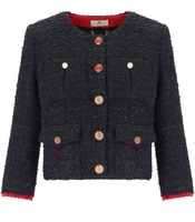ELISABETTA FRANCHI BLACK/RED PASSION TWEED CROPPED JACKET