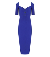 ELISABETTA FRANCHI INDIGO BLUE KNITTED MIDI DRESS