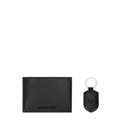 EMPORIO ARMANI BLACK LEATHER WALLET+KEYCHAIN SET