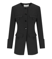 GANNI BLACK SINGLE-BREASTED BLAZER WITH POCKETS