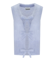 GANNI HEATHER BLUE SLEEVELESS CARDIGAN WITH BOWS