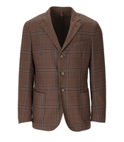 SANTANIELLO BROWN TARTAN SINGLE-BREASTED JACKET