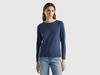 Benetton,  Maglia Girocollo Blu Avio In Misto Lana E Cashmere,  size XL,  Avio,  Donna
