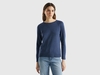 Benetton,  Maglia Girocollo Blu Avio In Misto Lana E Cashmere,  size XS,  Avio,  Donna