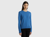 Benetton,  Maglia Girocollo Blu In Lana Merino,  size S,  Blu,  Donna
