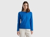 Benetton,  Maglia Girocollo Blu In Misto Lana E Cashmere,  size L,  Blu,  Donna