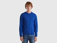 Benetton,  Maglia Girocollo Blu Notte In Pura Lana Merino,  size XS,  Blu Scuro,  Uomo