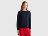 Benetton,  Maglia Girocollo Blu Scuro In Misto Lana E Cashmere,  size L,  Blu Scuro,  Donna