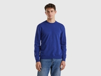 Benetton,  Maglia Girocollo Bluette In Pura Lana Merino,  size XL,  Blu,  Uomo
