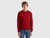 Benetton,  Maglia Girocollo Bordeaux In Pura Lana Merino,  size L,  Bordeaux,  Uomo