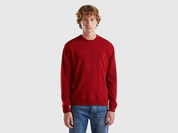 Benetton,  Maglia Girocollo Bordeaux In Pura Lana Merino,  size L,  Bordeaux,  Uomo