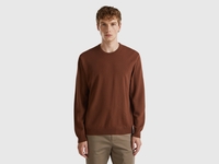 Benetton,  Maglia Girocollo Caffé In Pura Lana Merino,  size XS,  Marrone,  Uomo