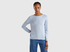 Benetton,  Maglia Girocollo Carta Da Zucchero In Misto Lana E Cashmere,  size XL,  Azzurro,  Donna