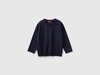 Benetton,  Maglia Girocollo Con Ricamo,  size 116,  Blu Scuro,  Bambini