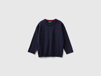 Benetton,  Maglia Girocollo Con Ricamo,  size 116,  Blu Scuro,  Bambini