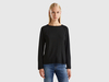 Benetton,  Maglia Girocollo Nera In Misto Lana E Cashmere,  size S,  Nero,  Donna