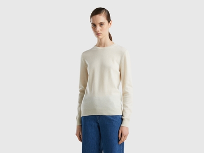 Benetton,  Maglia Girocollo
Panna In Lana Merino,  size M,
 Bianco Panna,  Donna