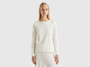 Benetton,  Maglia Girocollo Panna In Misto Lana E Cashmere,  size L,  Bianco Panna,  Donna