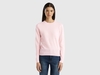 Benetton,  Maglia Girocollo Rosa Chiaro In Lana Merino,  size S,  Rosa Tenue,  Donna
