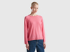 Benetton,  Maglia Girocollo Rosa In Misto Lana E Cashmere,  size L,  Rosa,  Donna