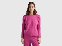 Benetton,  Maglia Girocollo Rosa In Misto Lana E Cashmere,  size XL,  Rosa,  Donna