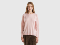Benetton,  Maglia Girocollo Rosa Pastello In Misto Lana E Cashmere,  size XL,  Rosa Pastello,  Donna