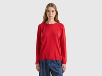 Benetton,  Maglia Girocollo Rossa In Misto Lana E Cashmere,  size XS,  Rosso,  Donna