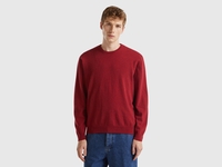 Benetton,  Maglia Girocollo Rosso Mélange In Pura Lana Merino,  size M,  Rosso,  Uomo