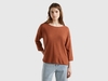 Benetton,  Maglia In Misto Lino Con Manica A 3/4,  size S,  Marrone,  Donna