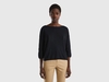 Benetton,  Maglia In Misto Lino Con Manica A 3/4,  size S,  Nero,  Donna