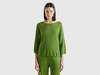 Benetton,  Maglia In Misto Lino Con Manica A 3/4,  size XL,  Verde Militare,  Donna