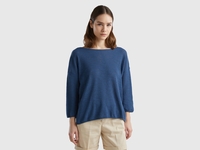 Benetton,  Maglia In Misto Lino Con Manica A 3/4,  size XS,  Avio,  Donna