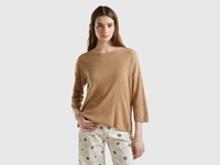 Benetton,  Maglia In Misto Lino Con Manica A 3/4,  size XS,  Beige,  Donna