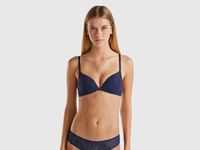 Benetton,  Reggiseno Push Up In Pizzo Stretch,  size 2°,  Blu Scuro,  Donna