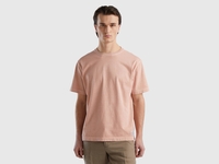 Benetton,  T-shirt Girocollo 100% Cotone Bio,  size L,  Rosa Carne,  Uomo