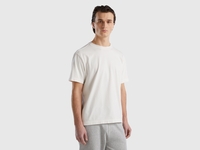 Benetton,  T-shirt Girocollo 100% Cotone Bio,  size M,  Bianco Panna,  Uomo