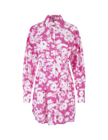 Abito Chemisier Corto Fucsia a Fiori Con Retro a Righe