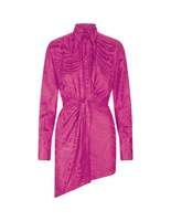 Abito Chemisier Corto In Viscosa Jacquard Rosa Con Nodo