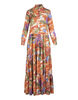 Abito Chemisier Lungo Arancione Stampato All-Over