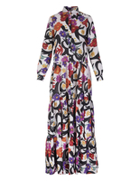 Abito Chemisier Lungo Bianco Con Stampa Floreale Multicolore