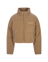 Beige Corduroy Short Down Jacket With Logo