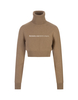 Beige Crop Turtleneck with Slogan