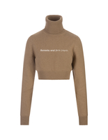 Beige Crop Turtleneck with Slogan